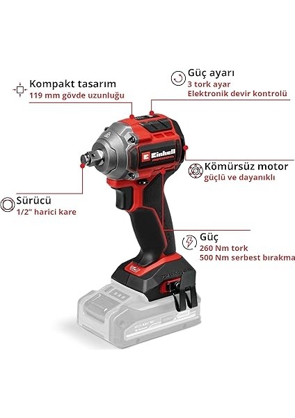 Professional Akülü Darbeli Somun Sıkma Tp-Cw 18/260-C Li Bl-Solo Power X-Change (18 V, 260 Nm Tork Seviyesi, 500 Nm Serbest Bırakma Torku, Kömürsüz, Harici Kare Uç Soketi) modelleri