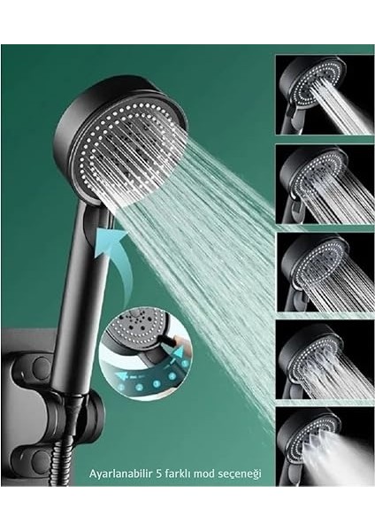 Duş Başlığı 5 Fonksiyonlu Su Tasarruflu Yüksek Basınçlı Kademeli modelleri