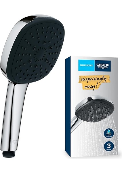 Vitalio Comfort 110 El Duşu, 3 Akışlı (Masaj, Yağmur &amp; Jet), Smartswitch, 110MM Kare Duş Başlığı, Silikon Halka, Kireç Önleyici Sistem, Krom, 26092001