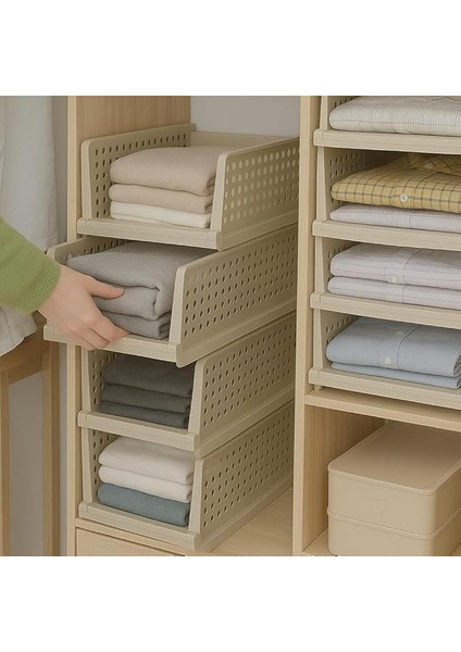 3'lü Raylı Elbise Dolap Içi Organizeri - Mutfak Banyo Düzenleme Depolama Üst Üste Dizilebilir (1, Latte)