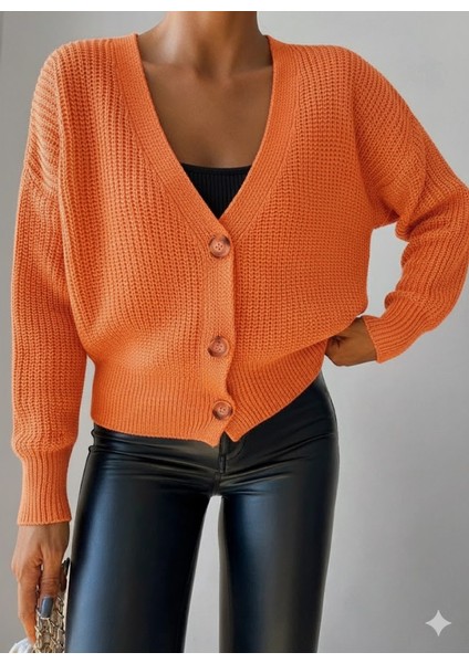 Kadın Uzun Kollu Düğme Detay Triko Bluz