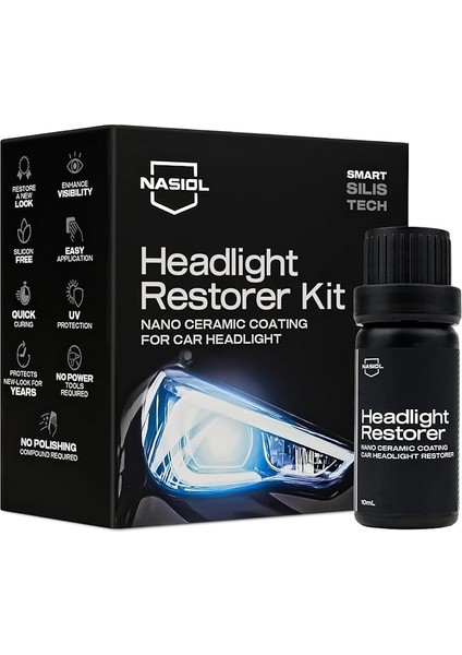 Headlight Restorer Nano Seramik Far Yenileme ve Koruma Kiti-3 Yıl DAYANIM-10ML-FAR Temizleme