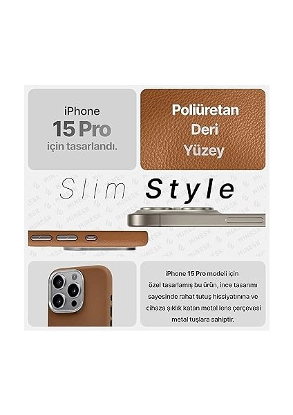 iPhone 16 Pro Için Magsafe ile Uyumlu Çizilmeyen ve Parmak Izi Tutmayan Deri Görünümlü Metal Tuşlu ve Metal Lens Çerçeveli Hybrid Silikon Kılıf (Taba, 16 Pro) fiyatları