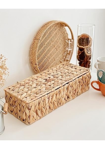 El Yapımı Doğal Hasır Dikdörtgen Çok Amaçlı 4 Bölmeli Kapaklı Dolap Düzenleyici (40X15X10CM) modelleri