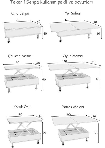 Çekmeceli Akıllı Sehpa Tekerli Ayaklı Yemek Masası Çalışma Masası (Antrasit) fiyatları