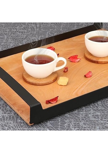 Büyük Ham Renk Servis ve Sunum Tepsisi, Metal Kulplu Ahşap Tepsi - 48,5X32 cm fiyatları