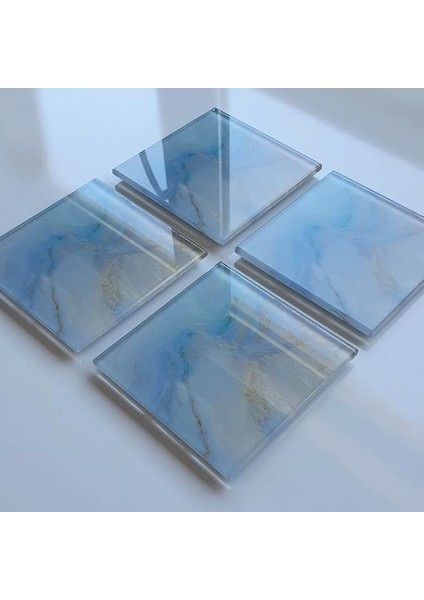 4'lü Takım | Cam Bardak Altlığı | 10CM x 10CM | (Supreme Mermer)