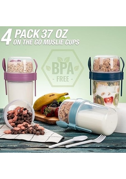 ml Take-Go Kaşıklı Hazneli Meyveli Müsli Kabı Piknik Iş Yoğurt Süt Bardağı Kapaklı ve Kaşıklı Kahvaltı Bardakları, Tahıl Tepesi Yulaf Ezmesi Granola (Turkuaz) fiyatları