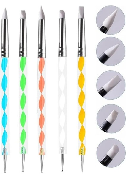 Kil Şekillendirme ve Noktalama Kalemi 5 Li 1 Paket Heykel Seramik Çömlek Şekillendirici Modelleme Silikon Fırça