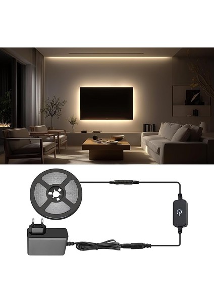 Metre Günışığı Şerit LED Dokunmatik Anahtar Tak Çalıştır Hazır Set Adaptör Dahil, Açma-Kapama, Parlaklık Ayarı Yapılabilir, Mutfak, Tezgah, Dolap Içi, Ayna, Tv Ünitesi Aydınlatma
