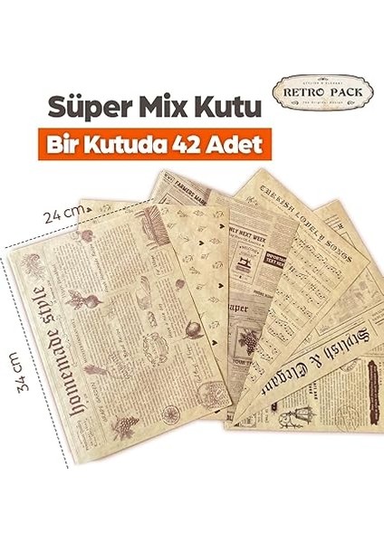 Kutuda 42 Adet Desenli Yağlı Sunum Kağıdı, Vintage Desen, Sunum Kağıdı, Retro Desenli Kağıt fiyatları