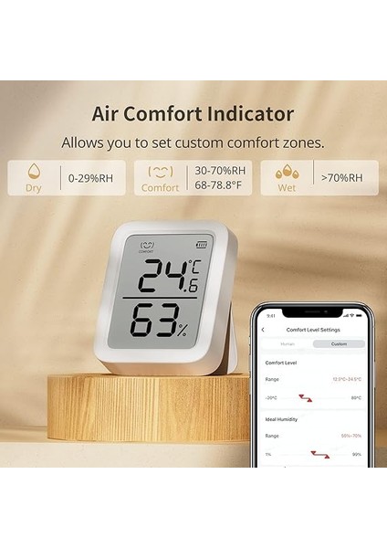 Iç Termometre Higrometre, Bluetooth Higrometre, Dijital Sıcaklık Nem Sensörü, Uygulama ve Veri Depolama, Çiğ Noktası/vpd/mutlak Nem Sensörü indirimleri