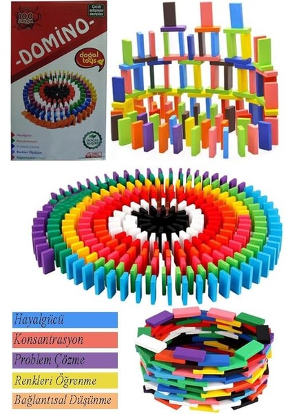 Domino Oyunu Eğitici 200 Parça 1 Paket 200 Lü Ahşap Renkli Domino Taşı Akıl Zeka Mantık ve Strateji Oyunu Okul Öncesi