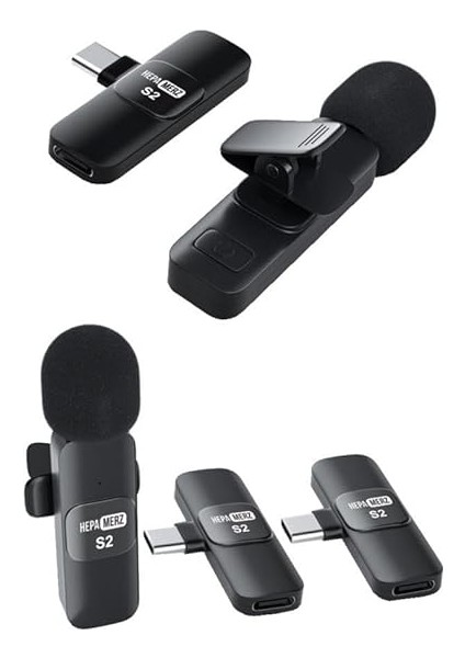 Merz S2 Iphone ve Type-C Uyumlu Kablosuz Ikili Yaka Mikrofonu Youtube Facebook Tiktok Vlog modelleri