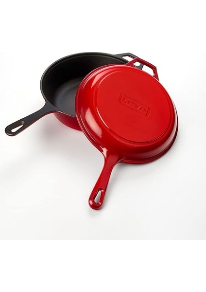 Döküm Combo Derin Tava / Saplı Tencere ve Kızartma Tavası, Metal Saplı Kapaklı, 26CM, Kırmızı fiyatları