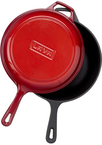 Döküm Combo Derin Tava / Saplı Tencere ve Kızartma Tavası, Metal Saplı Kapaklı, 26CM, Kırmızı modelleri