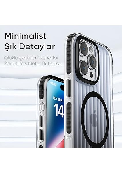 iPhone 15 Pro Max Için Elite Serisi Magsafe ile Uyumlu Arkası Yarı Saydam Parmak Izi Tutmayan ve Çizilmeyen Polikarbonat Kenarları Yumuşak Silikon Kılıf (Siyah, 15 Pro Max) indirimleri