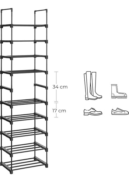 5 Katlı Ayakkabı Rafı, Ayakkabı Saklama Düzenleyici, 2'li Set, Metal Saklama Rafı, Istiflenebilir Ayakkabı Rafı, Koridor, Oturma Odası, Yatak Odası, Vestiyer Için, 30 x 45 x 89 Cm, Siyah indirimleri