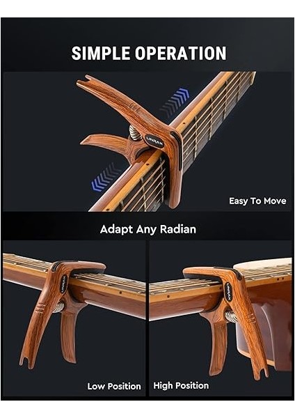 C1 Gitar Kapo - 3'ü 1 Arada Capo, Pena Tutucu ve Köprü Pimi Çekici - Akustik, Elektro, Klasik, Bas, Ukulele, Banjo, Mandolin Için Çinko Alaşım - Ahşap Tahıl Gitar Aksesuarı indirimleri