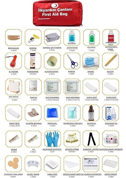 Yardım Çantası, 35 Parça, Araç Ev Iş Yeri Acil Müdahale, Yönetmeliğe Uygun, Sargı Bezi, Medikal Boyunluk, Termojel Kompres, Termal Battaniye fiyatları