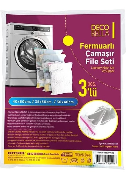 Fermuarlı Çamaşır Filesi (3'lü Set) indirimleri