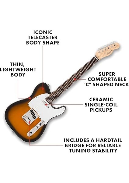 By Fender Debut Collection™ Telecaster® Electric Guitar, Laurel Fingerboard, White Pickguard, 2-Colour Sunburst fiyatları