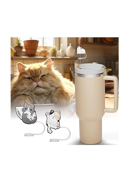 Kupası Için 6 Pcs Silikon S Stoper Seti Saman Kapakları 30 Oz / 40 Oz Tumbler Sızdırmaz Içecek Tıpaları Kupası Için Silikon Saman Stoper Kapakları Akuarları-Cat modelleri
