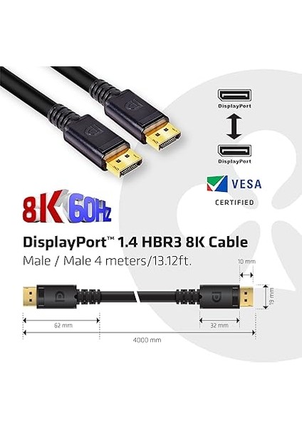 3D Cac Displayport 1.4 Hbr3 8k Kablo 4m Siyah CAC-1069B fiyatları