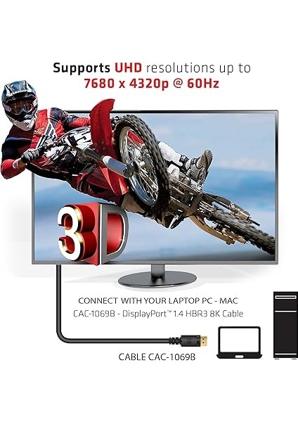 3D Cac Displayport 1.4 Hbr3 8k Kablo 4m Siyah CAC-1069B indirimleri