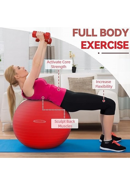 Patlamaya Dayanıklı ve Kayma Dirençli Egzersiz Topu - Yoga, Fitness, Hızlı Pompalı Doğum Topu, 907 kg Kapasite, Çoklu Renk ve Boyutlar modelleri