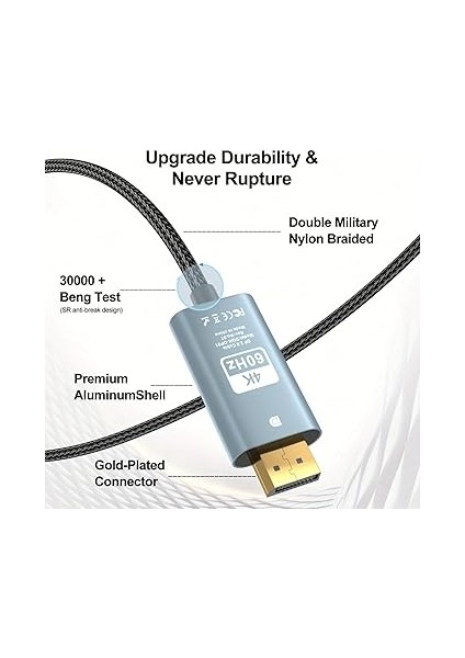 Dp To HDMI Kablo, 4K 60Hz 200CM Yüksek Hızlı, Displayport 2 Metre Uzunluğu Displayport To HDMI Kablo 200CM ZR890 fırsatları