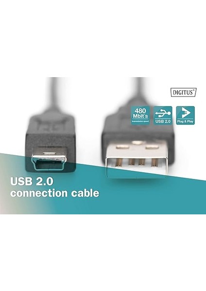 USB 2.0 Bağlantı Kablosu - 1.0 M - USB A (St) - USB Mini B (5 Pin) (St) - 480 Mbit/s - Sürüm 1 - Siyah indirimleri