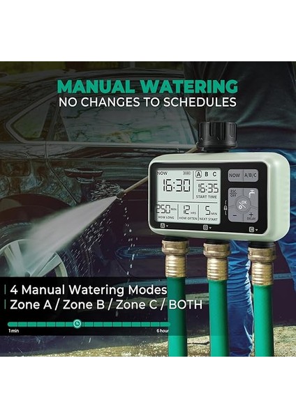 3 Bölgeli Su Zamanlayıcı, Yağmur Gecikmeli Bahçe Hortumu Zamanlayıcı, Manuel Sulama, Çim, Bahçe, Havuz Için Programlanabilir Yağmurlama Zamanlayıcısı modelleri
