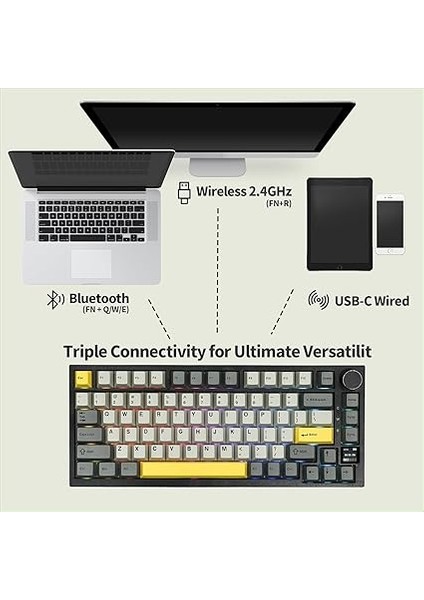 Ajazz AK820 Pro 3 Modlu%75 Mekanik Klavye, Tft Akıllı Ekran ve Düğmeye Sahip Gasket-Mounted Oyuncu Klavyesi, Bluetooth 5.1/2.4g Kablosuz/type-C Kablolu (AK820 Pro - Sarı Siyah - Gift Switch) modelleri