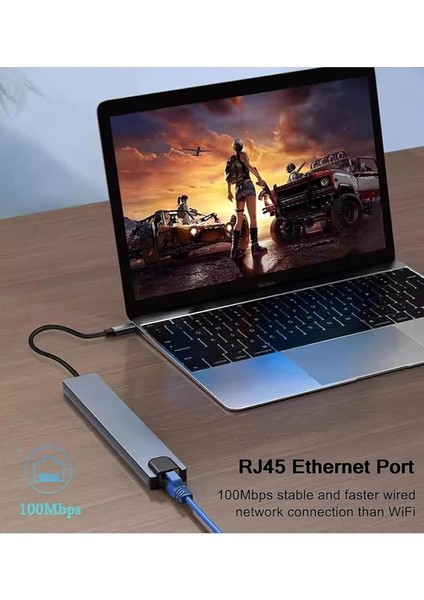 USB C Çoklayıcı, Hdmı, RJ45 Ethernet, Sd/tf Kart, USB 3.0/2.0 Bağlantı Noktaları, 100W Pd Şarj, Gümüş modelleri