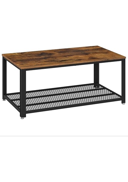 Sehpa, 2 Katlı Oturma Odası Masası, Izgara Raflı, Tv Masası, Metal Çerçeve, Ayarlanabilir Ayaklar, Oturma Odası Için, Endüstriyel Tarz, Vintage Kahverengi/siyah LCT61X