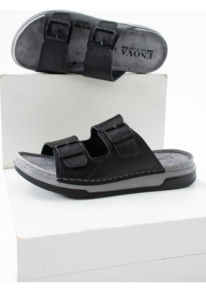 Erkek Deri(Suni) Ortopedik Çift Monta Taban Ayarlı Dikişli Şık Ev Dışarı Terliği