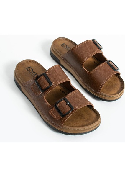 Erkek Deri(Suni) Ortopedik Çift Monta Taban Ayarlı Dikişli Şık Ev Dışarı Terliği