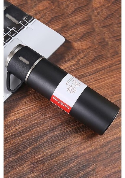 L Çelik Mat Siyah 500 ml Bardaklı Kahve Termos Mug CIN408SY fiyatları
