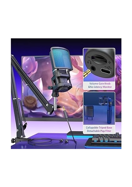 Podcast Rgb Mikrofon Kiti Twitch Youtuber ve Canlı Yayın Için Özel Mikrofon A68S (A68S) indirimleri