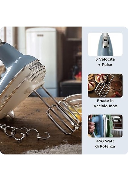 Vintage El Mikseri Mavi 1548/05-450 Watt, 5 Hız, Çırpma ve Yoğurma Başlıkları, Turbo Fonksiyonu indirimleri