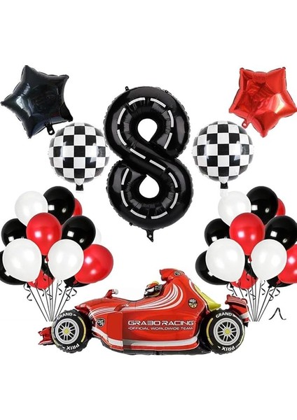 Gitti 8 Yaş Yarış Arabası Temalı Doğum Günü Parti Kutlama Balon Seti