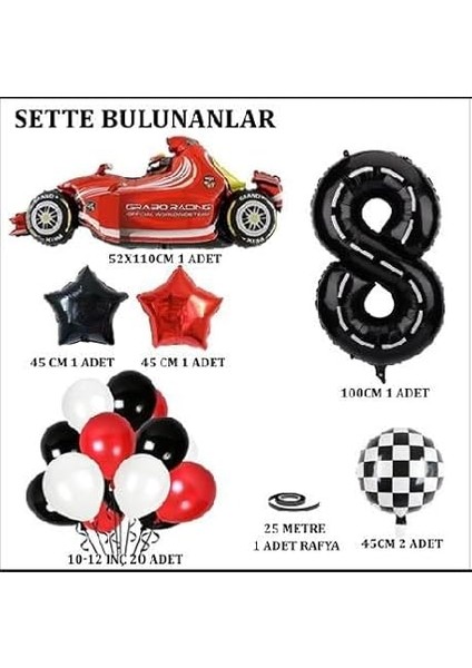Gitti 8 Yaş Yarış Arabası Temalı Doğum Günü Parti Kutlama Balon Seti fiyatları