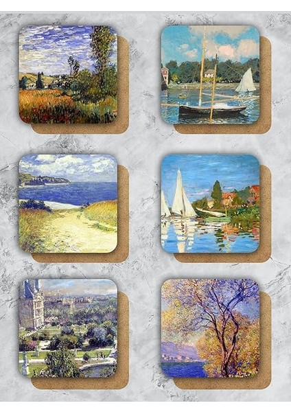 Claude Monet Temalı Ahşap Bardak Altlığı Ahşap Baskılı Altlık 6'lı Set (9 X9CM) KARBONNM20 fiyatları
