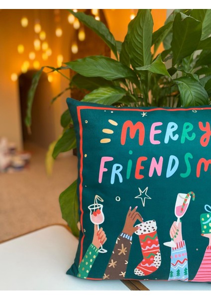 Merry Friendsmas Yazılı Yılbaşı Temalı Kırlent Kılıfı - Yılbaşı Kırlent Kılıfı - Christmas Kırlent Kılıfı fiyatları