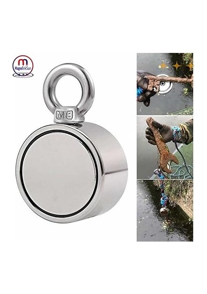 Çok Güçlü Deniz Mıknatısı - Fishing Magnet - Neodyum Daimi Çelik Mıknatıs - Halkalı Pot Mıknatıs - Nikel Kaplı - Paslanmaz - Kararma Yapmaz - Tuzlu Suya Dayanıklı Mns Magneteksan indirimleri