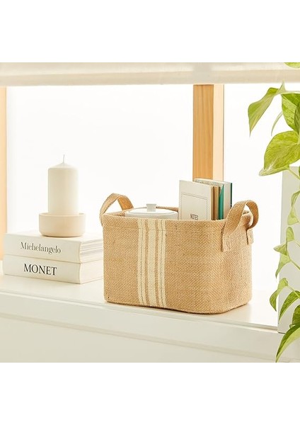 Home Textile Çizgili Jüt Sepet 24 x 17 x 14 cm modelleri