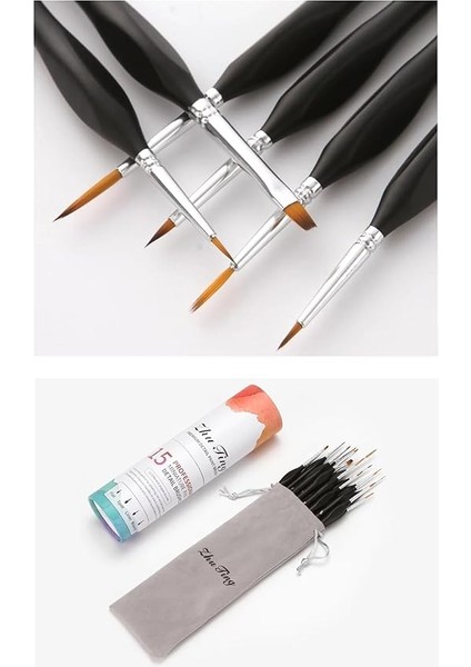15 Parça Detay Boya Fırça Seti Akrilik Sulu Boya Yağlı Boya Için Uygun Silindir Çantalı