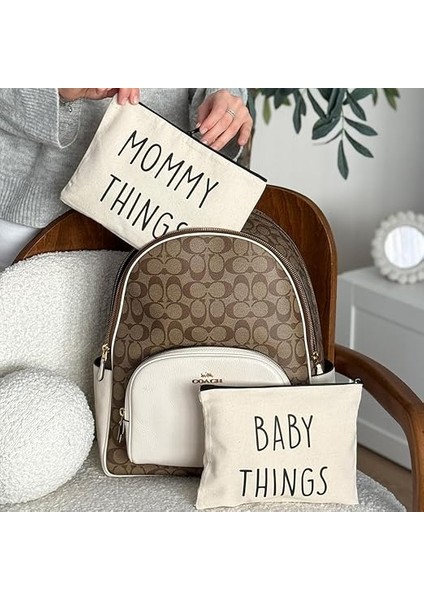 Anne Bebek Kanvas Çanta Seti - Clutch Seyahat Bakım ve Makyaj Çantası - 2'li Mommy Baby Set fiyatları