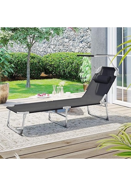 GCB192B01 Şezlong, Baş Destekli Rahatlama Şezlongu, Sırtlık ve Güneş Şemsiyesi, Eğilebilir, Hafif, Katlanabilir, 53 x 193 x 29,5 Cm, Taşıma Kapasitesi 150 Kg, Bahçe, Siyah fiyatları